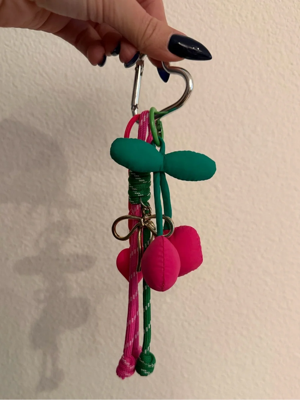 BRAND NEW Pink & Green Cherry Keychain Charm - Picture 2 of 3